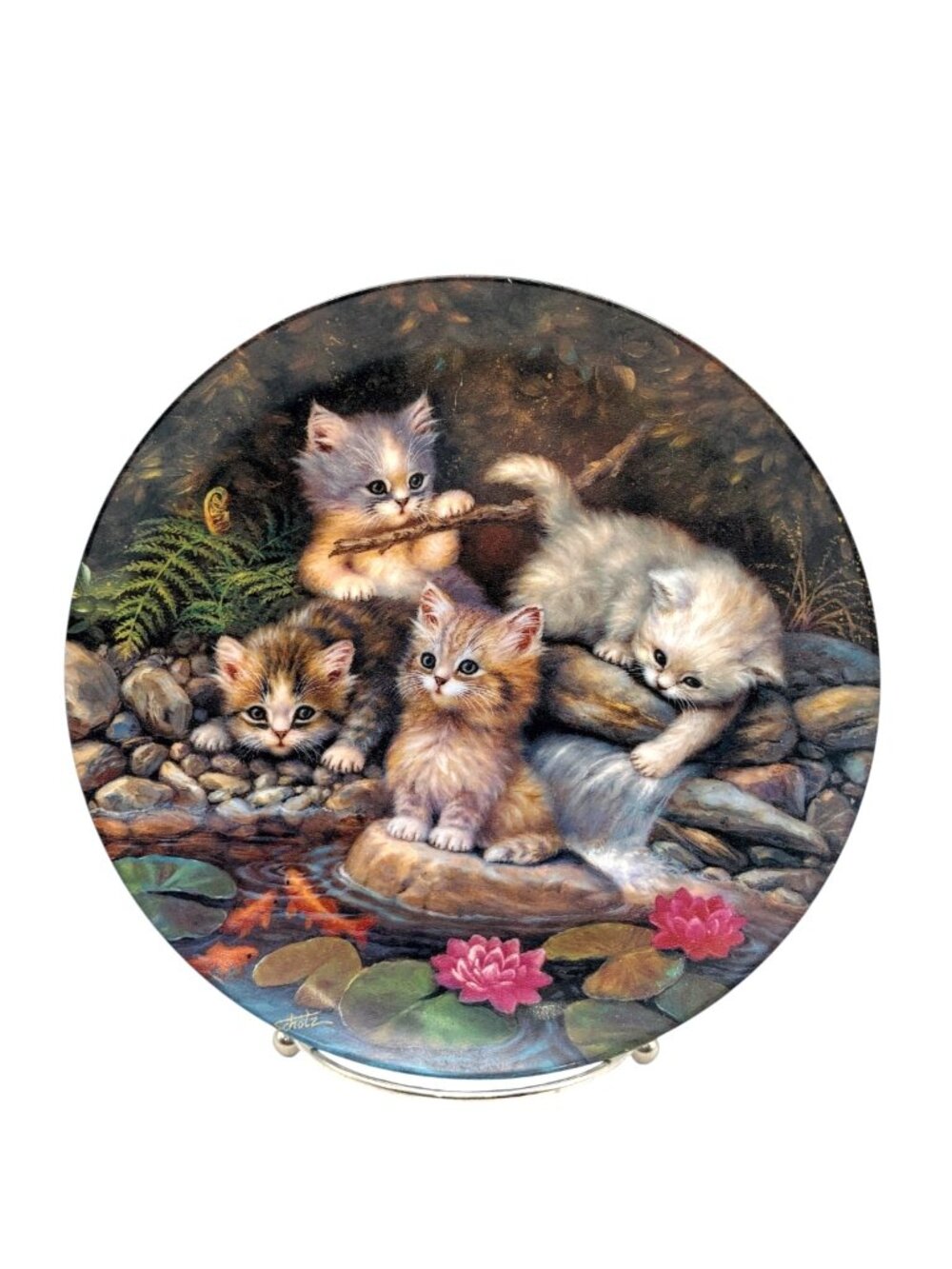 VTG 1996 Bradex Kahla Germany “Am Seerosenteich” Kitten Collector Plate Jürgen - Picture 2 of 8